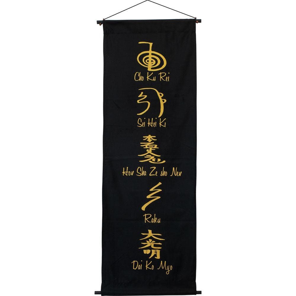 Cotton Hand Printed Banner - Reiki Symbols, SKU KH-57613, UPC 6016203038027