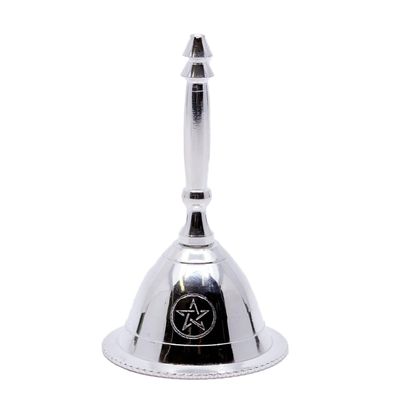 3&quot; Silver Plated Ritual Altar Bell - Pentagram, SKU 105A, UPC 6016221669692