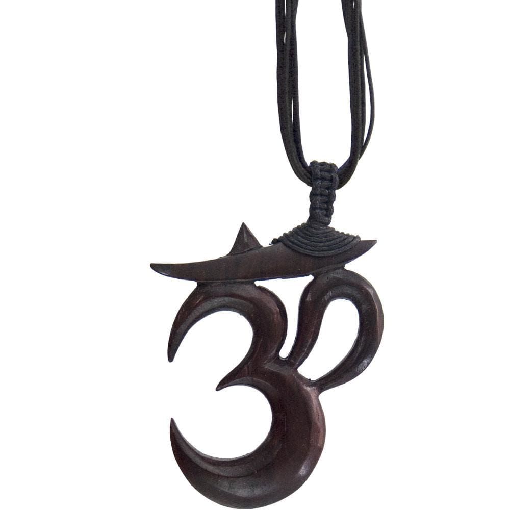 Wood Pendant with Black Cord - OM, SKU KH-98900, UPC 6016215920952