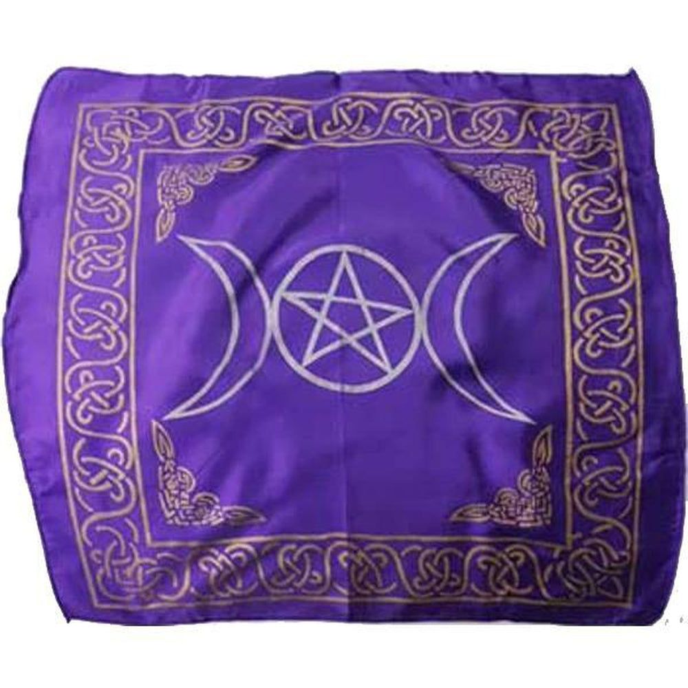 21&quot; Satin Altar Cloth - Triple Moon Pentagram on Purple &amp; Gold, SKU SC96-Purple, UPC 6016211973907