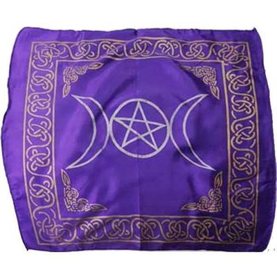21&quot; Satin Altar Cloth - Triple Moon Pentagram on Purple &amp; Gold, SKU SC96-Purple, UPC 6016211973907