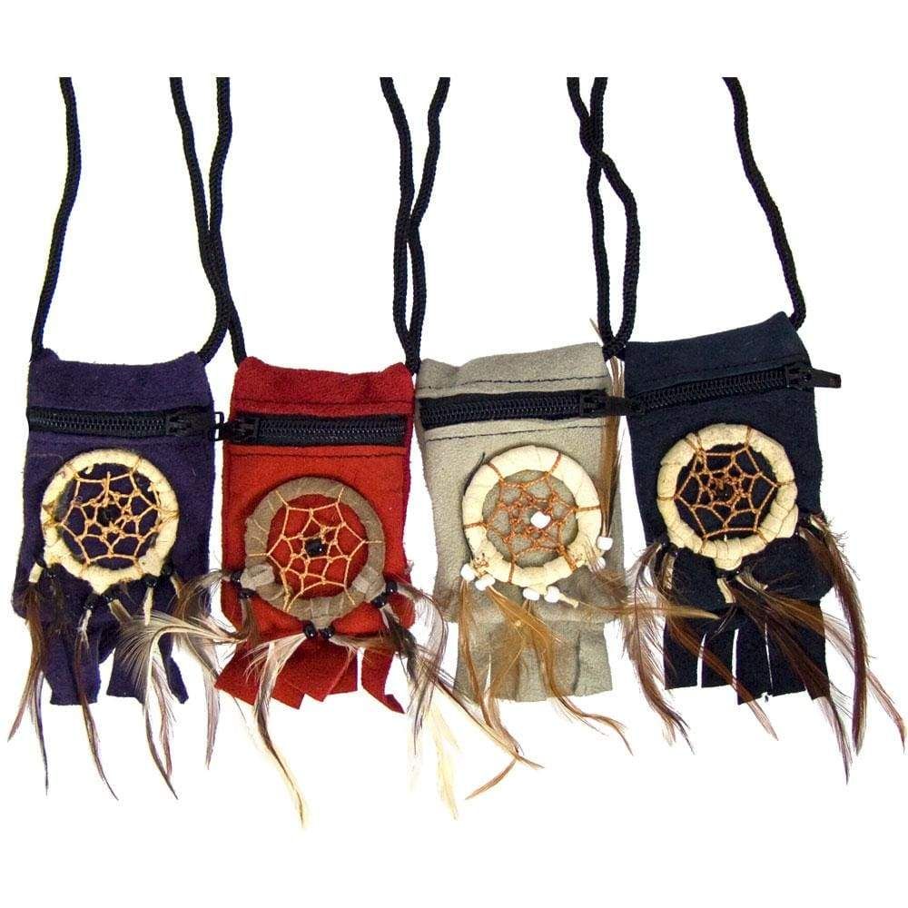 2&quot; x 3&quot; Thin Suede Medicine Bag - Dreamcatcher (Assorted Color), SKU KH-60068, UPC 6016204420432