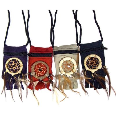 2&quot; x 3&quot; Thin Suede Medicine Bag - Dreamcatcher (Assorted Color), SKU KH-60068, UPC 6016204420432