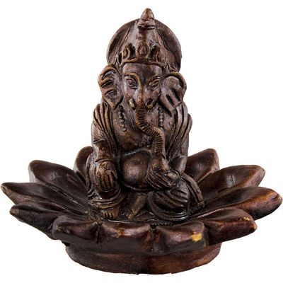 4&quot; Clay Incense Holder - Ganesh on Lotus, SKU KH-89529, UPC 6016203253291