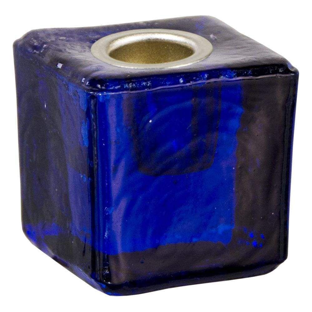 1.25&quot; Mini Glass Candle Holder Cube - Cobalt, SKU KH-03523, UPC 6016200645617