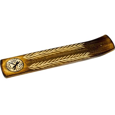 10.5&quot; Wide Engraved Wood Incense Holder - Dragonfly, SKU KH-89136, UPC 6016211930986