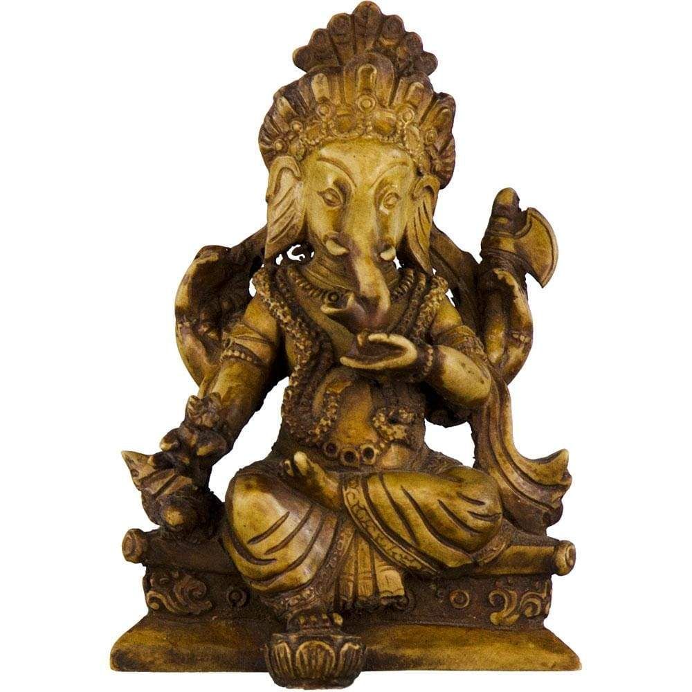 4&quot; Antique Resin Statue - Ganesha - Natural, SKU KH-32118, UPC 6016209045036