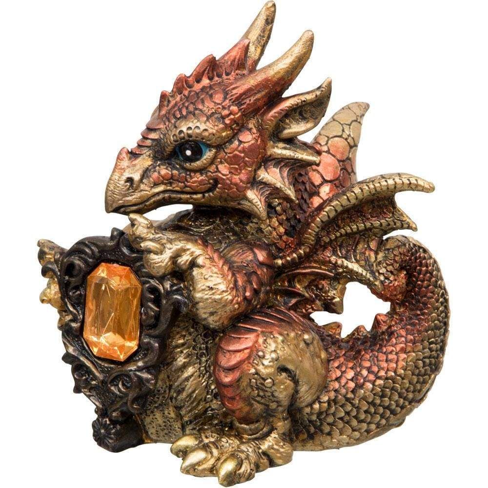 4.5&quot; Baby Dragon Figurine with Gem - Copper, SKU KH-33349, UPC 6016208841868