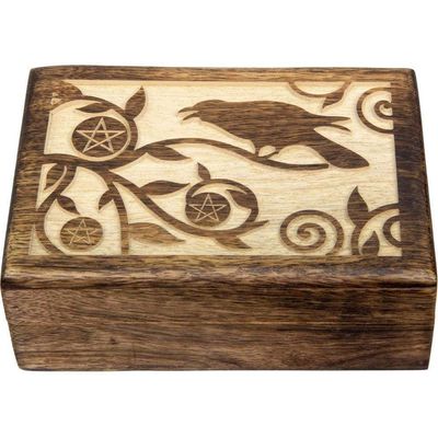 5&quot; x 7&quot; Carved Wood Box - Raven, SKU KH-44294, UPC 6016201241269