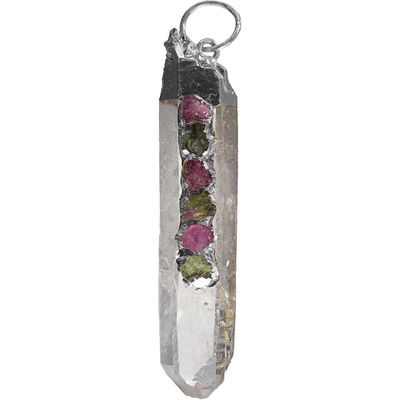 Clear Quartz Point Pendant - Watermelon Tourmaline, SKU KH-98820, UPC 6016211390353