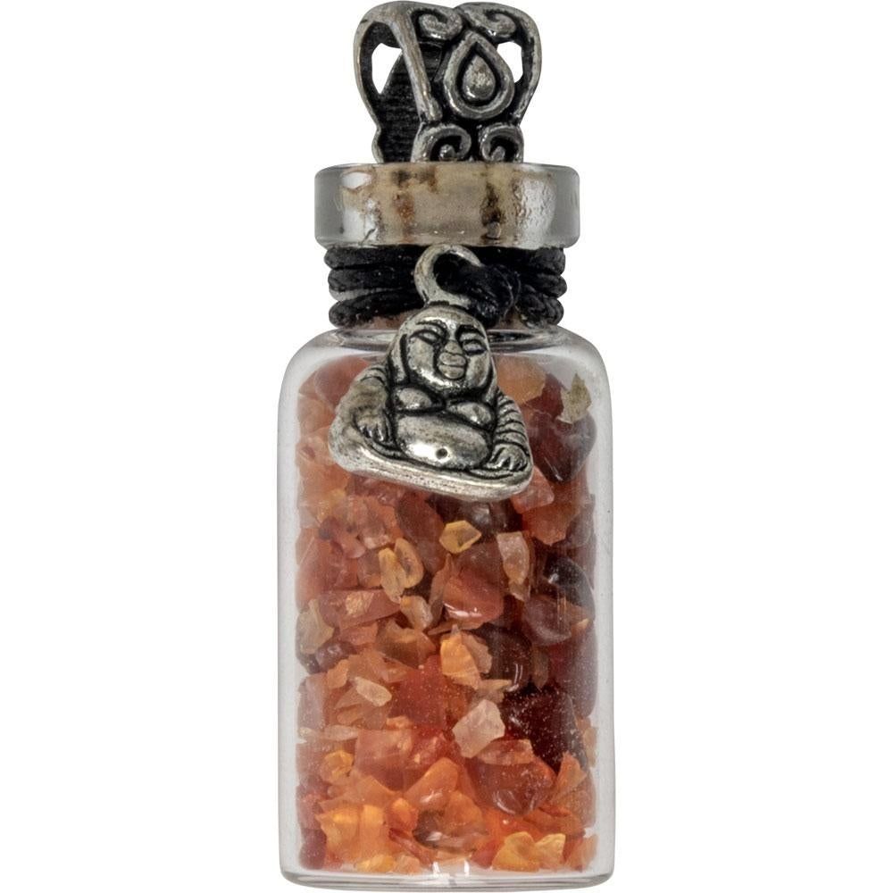 1.75&quot; Gemstone Chip Bottle Necklace - Carnelian with Happy Buddha, SKU KH-99291, UPC 6016200233227