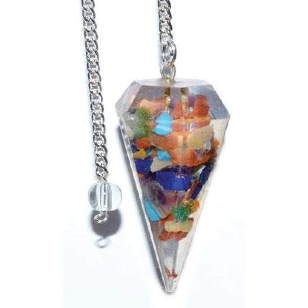 6-Sided Pendulum - Orgone Seven Chakra, SKU PEND-44, UPC 6016207974956