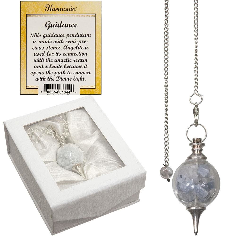 Pendulum Glass Sephoroton - Angelite &amp; Selenite Chips - Guidance, SKU KH-61344, UPC 6016200793714