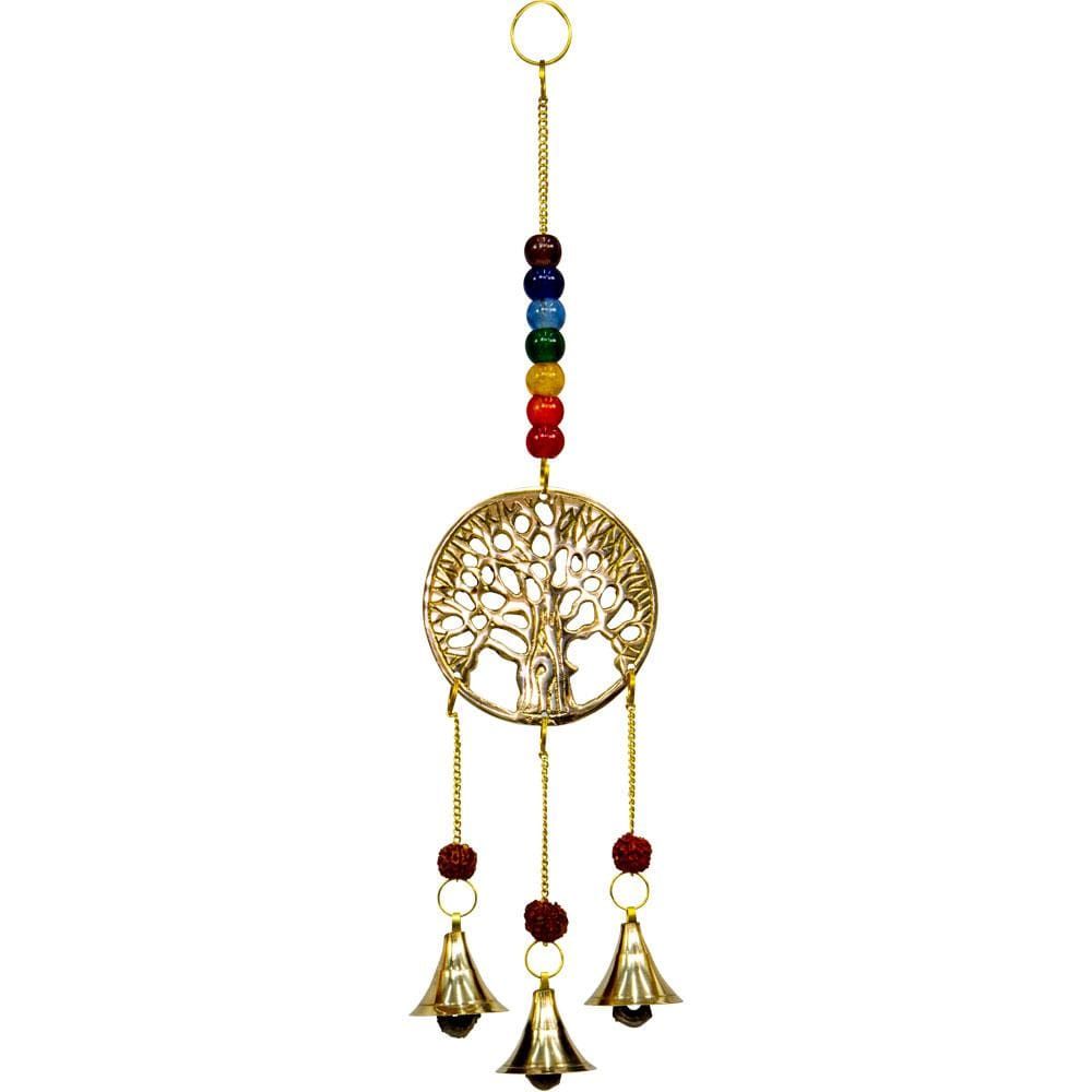 12&quot; Brass Bell Chime - Tree of Life with Chakra Beads, SKU KH-31343, UPC 6016213471494