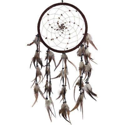 25&quot; Dream Catcher - Spiral Web with Tiger Eye Beads, SKU KH-30039, UPC 6016201631664