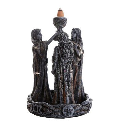 7&quot; Polyresin Backflow Incense Burner - Maiden Mother Crone, SKU PG-11893, UPC