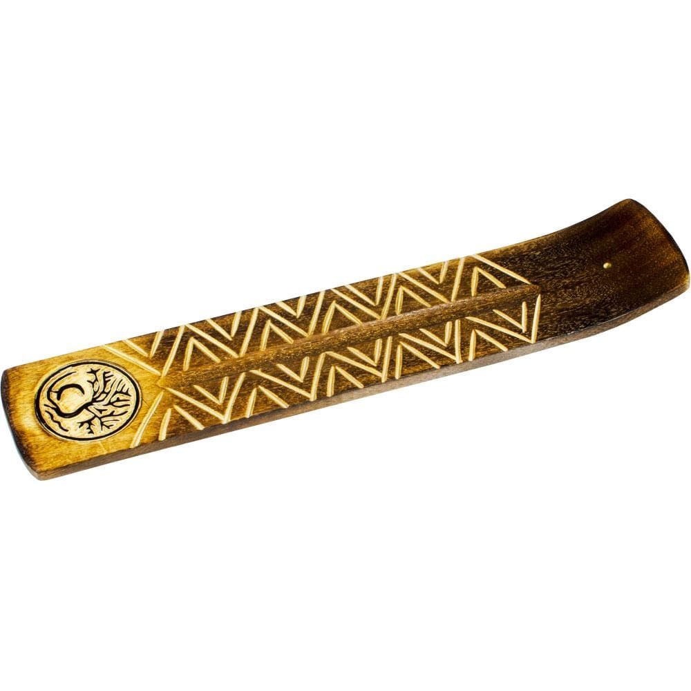 10.5&quot; Wide Engraved Wood Incense Holder - Tree with Moon, SKU KH-89133, UPC 6016249821836