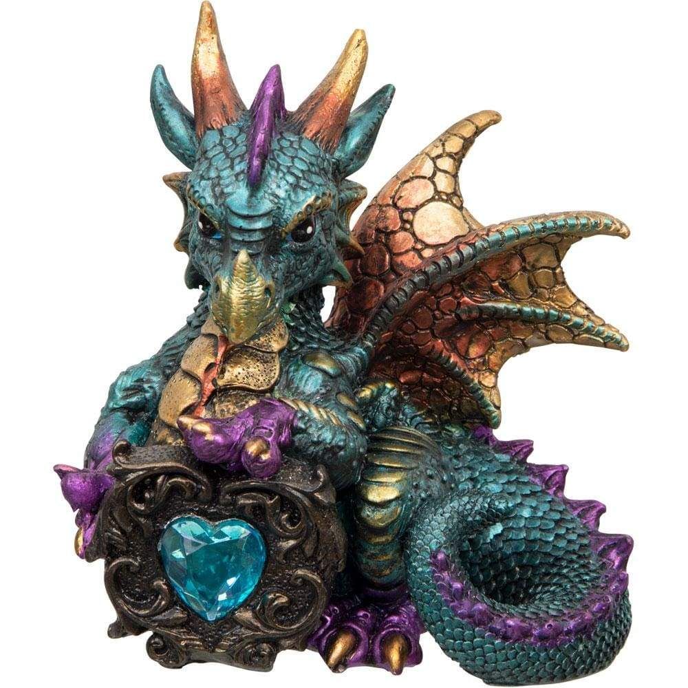 5&quot; Baby Dragon Figurine with Gem - Aqua, SKU KH-33348, UPC 6016205626611