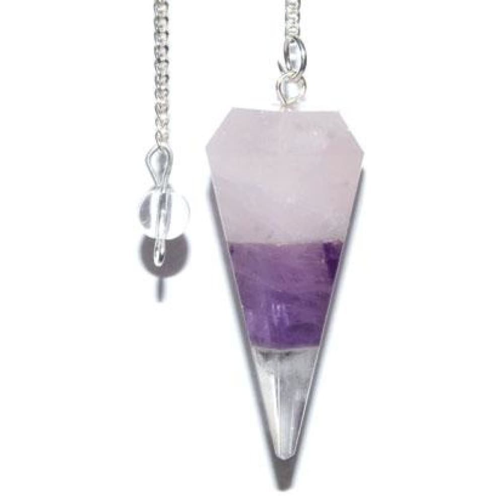 6-Sided Pendulum - Amethyst &amp; Rose Quartz, SKU PEND-55, UPC 6016220260258