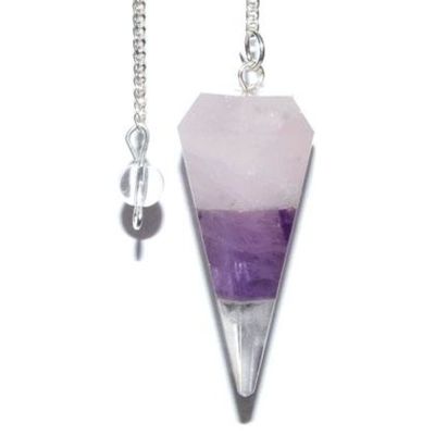 6-Sided Pendulum - Amethyst &amp; Rose Quartz, SKU PEND-55, UPC 6016220260258