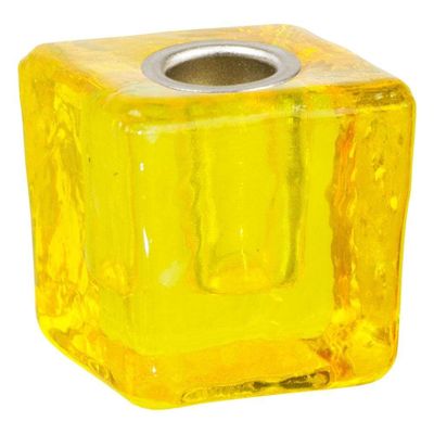 1.25&quot; Mini Glass Candle Holder Cube - Yellow, SKU KH-03520, UPC 6016202641662