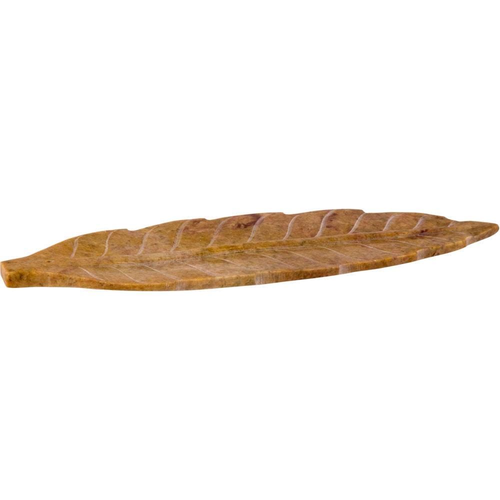 10&quot; Natural Soapstone Incense Holder - Carved Leaf, SKU KH-89220, UPC 6016206749722
