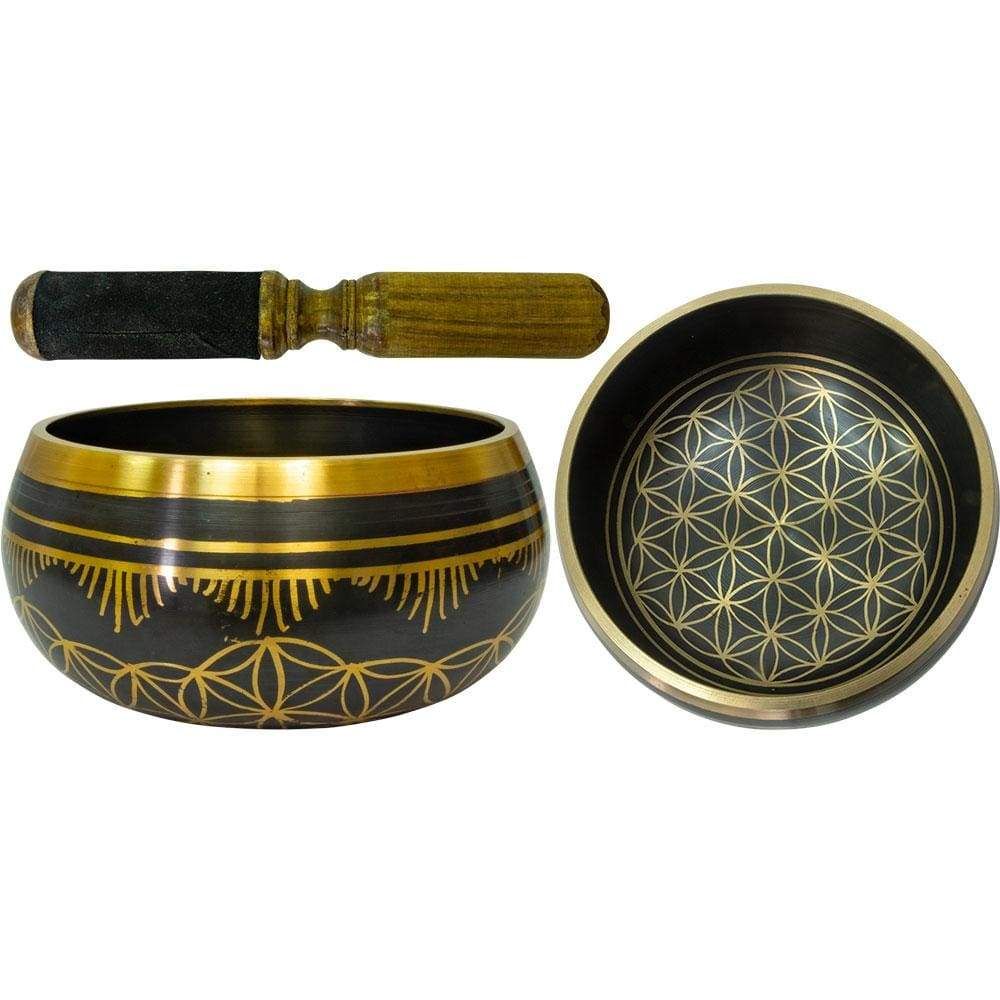 6&quot; Colored Singing Bowl - Flower of Life - Black, SKU KH-31547, UPC 6016203711746
