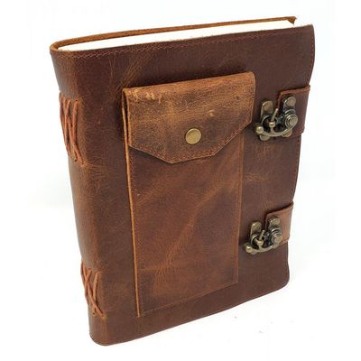 6&quot; x 8&quot; Brown Leather Journal with Pocket and Latch, SKU SL68-Pen, UPC 6016016367376