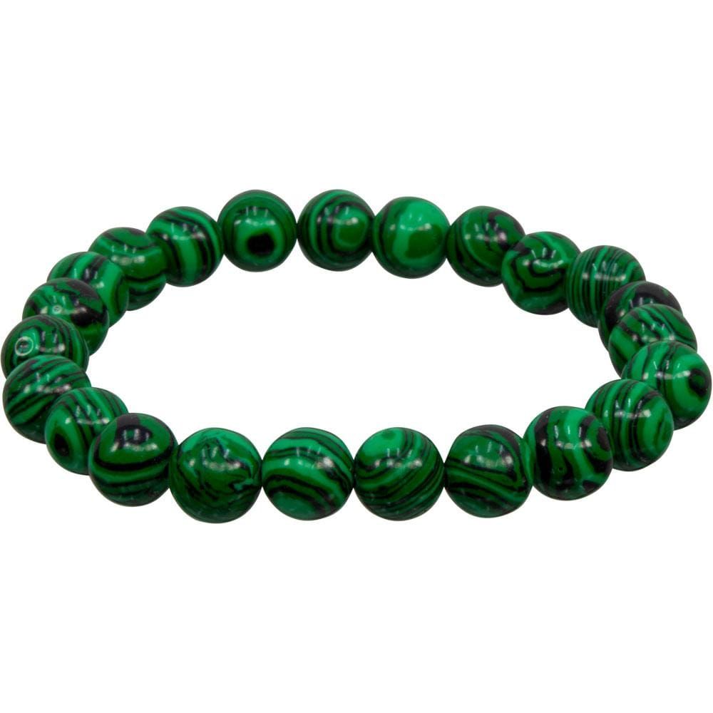 8 mm Elastic Bracelet Round Beads - Reconstituted Malachite, SKU KH-98502, UPC 6016211393378