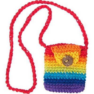 2.5&quot; Crocheted Cotton Crystal Pouch - Rainbow, SKU KH-58008, UPC 6016206089040