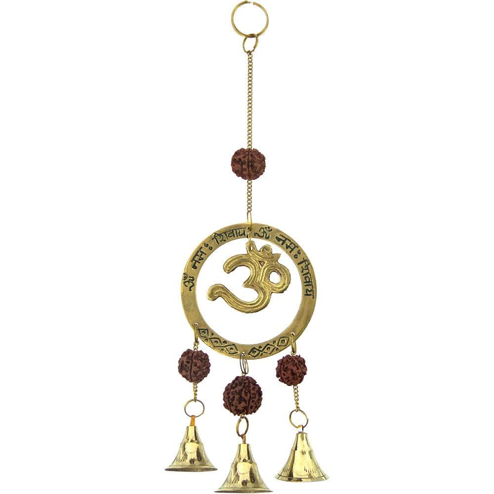 12&quot; Brass Bell Chime - Om with Rudraksha, SKU KH-31307, UPC 6016201013095