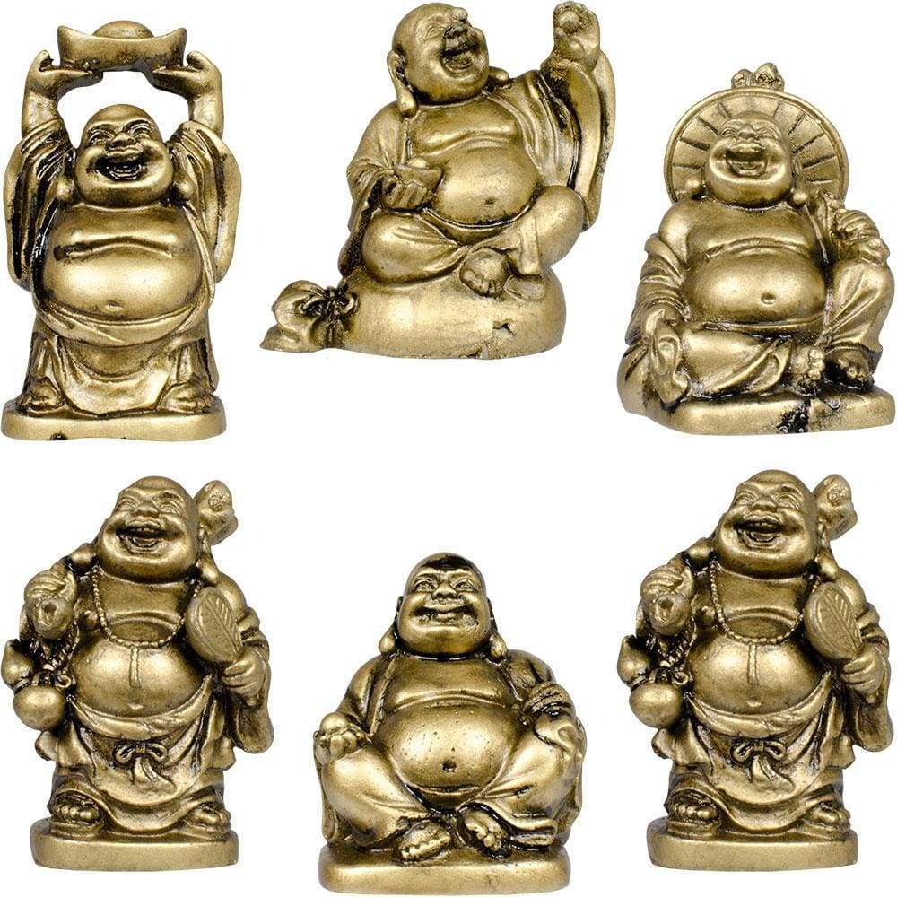2&quot; Polyresin Feng Shui Figurines - Buddha - Gold (Set of 6), SKU KH-32253, UPC 6016214263296