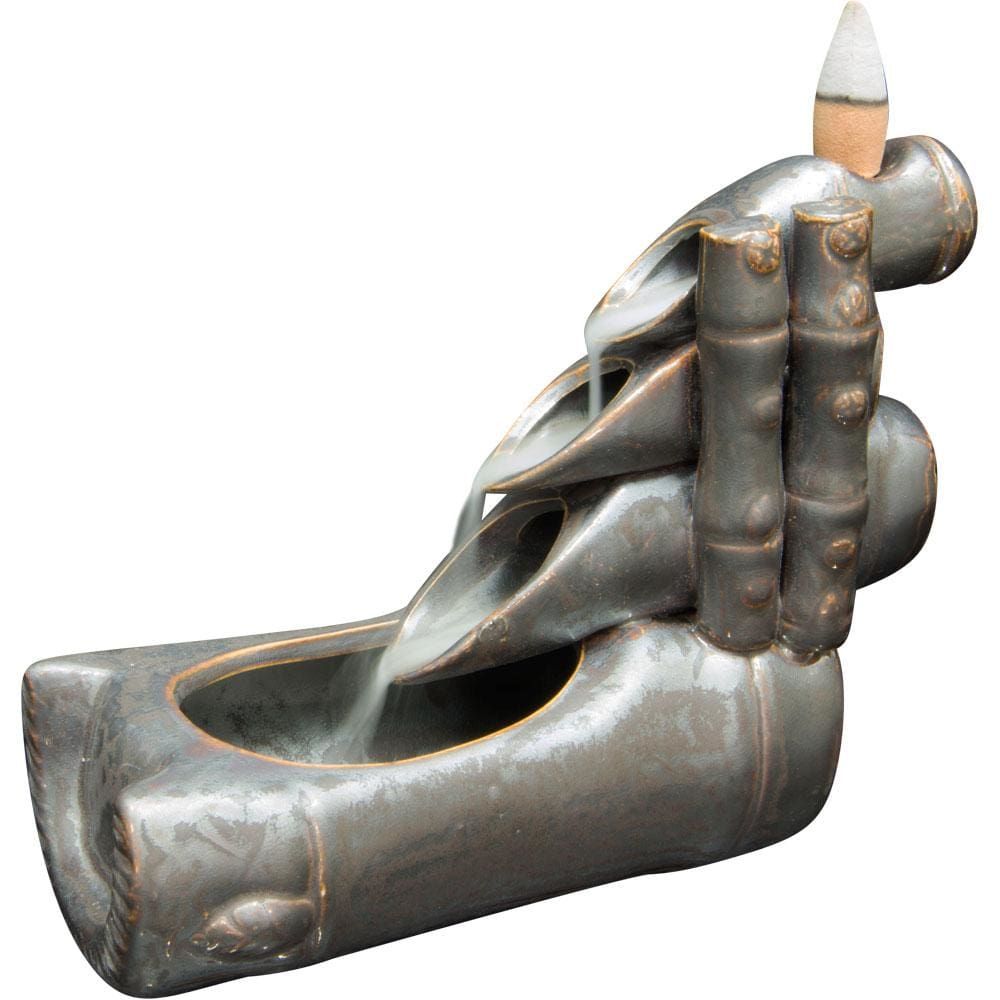 7&quot; Ceramic Backflow Incense Burner - Bamboo, SKU KH-89514, UPC 6016200429439