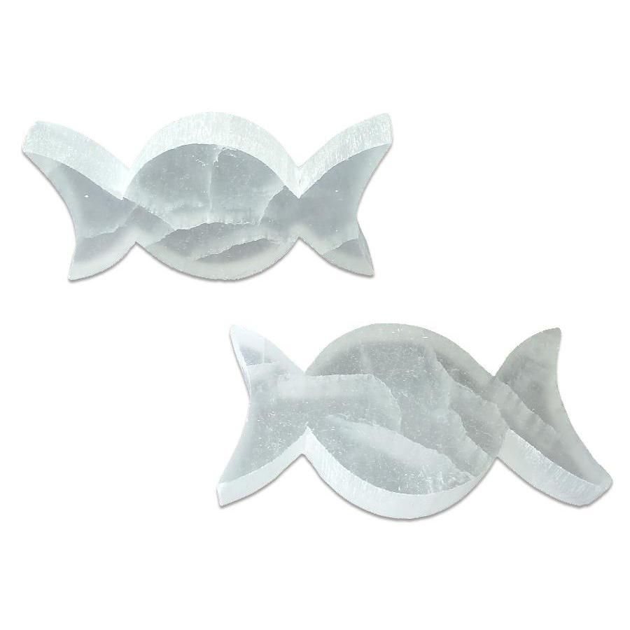 4.5 x 2.5&quot; Selenite Triple Moon Altar Tile, SKU SEL-TM, UPC 6016004130111