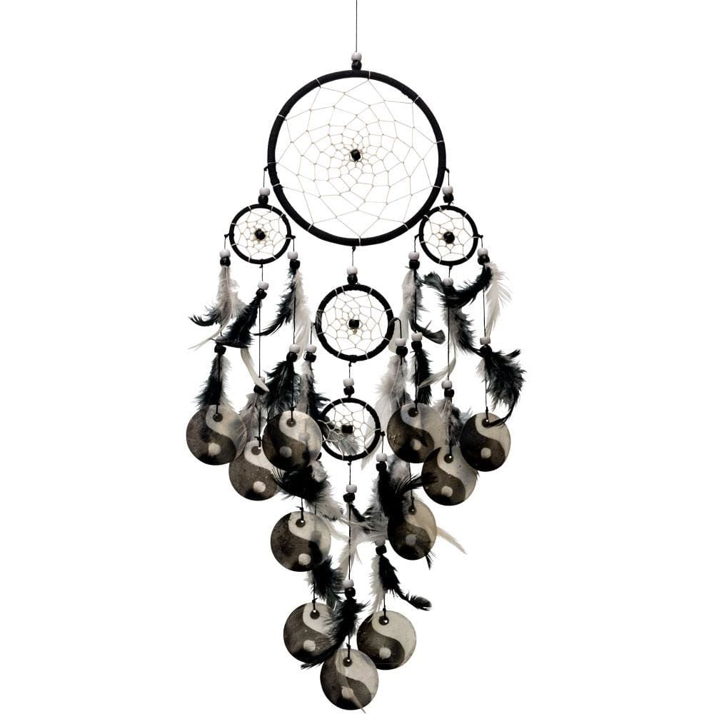 26&quot; Dream Catcher - Black &amp; White Yin Yang Shells, SKU KH-30219, UPC 6016233280236