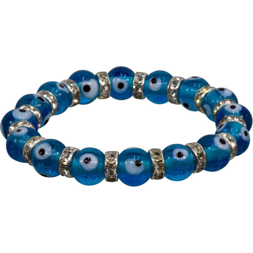 8 mm Elastic Bracelet - Evil Eye Protection Aqua, SKU KH-95223, UPC 6016213176122