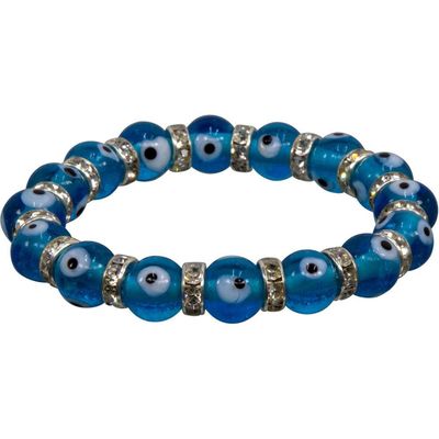 8 mm Elastic Bracelet - Evil Eye Protection Aqua, SKU KH-95223, UPC 6016213176122