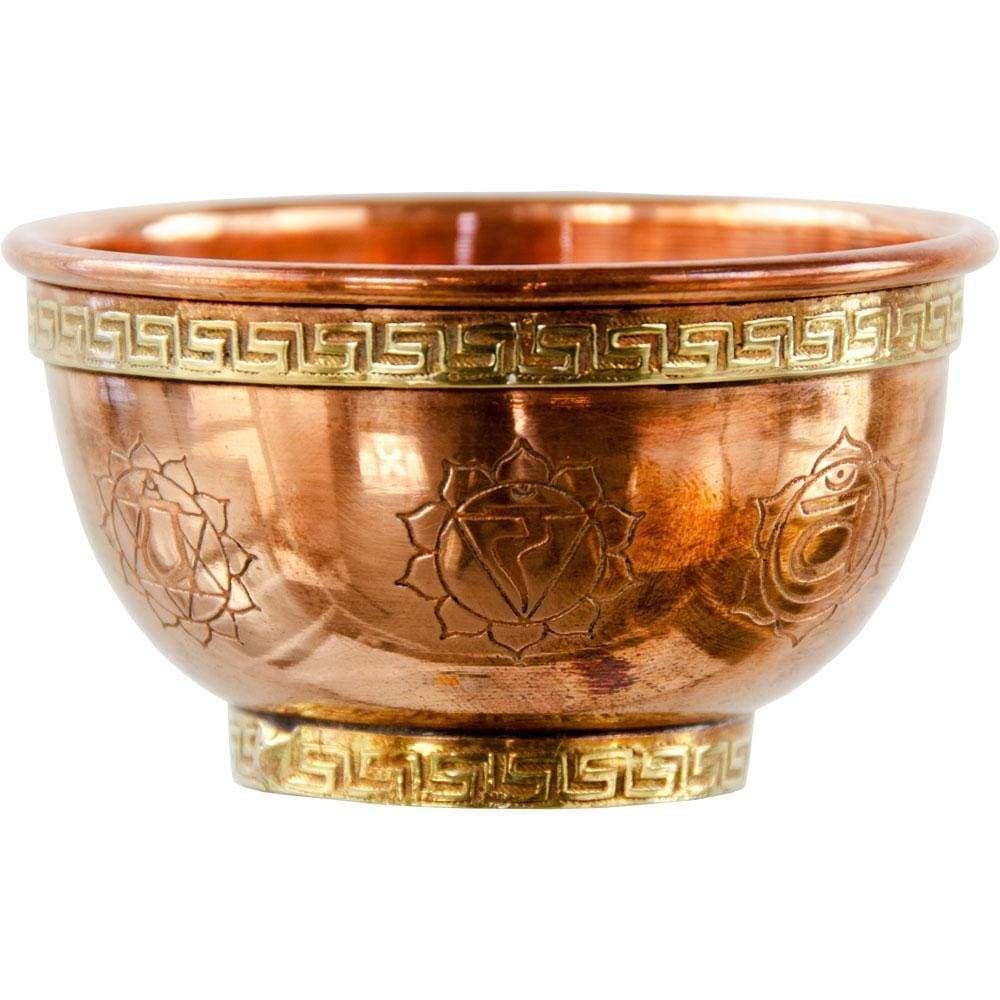 3&quot; Copper Bowl Incense &amp; Charcoal Burner - Seven Chakras, SKU CB3S, UPC 6016202880832