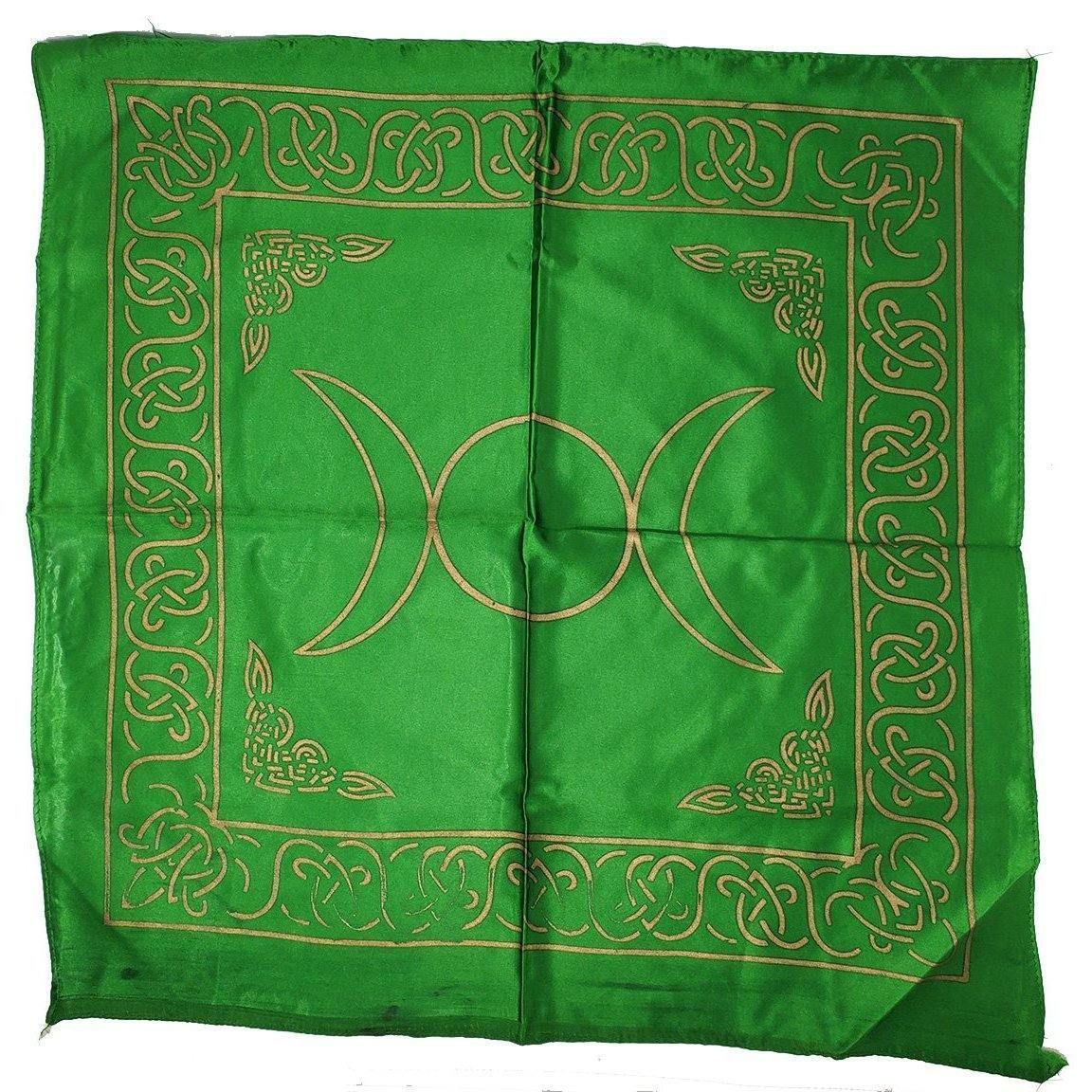 21&quot; Satin Altar Cloth - Triple Moon Pentagram on Green &amp; Gold, SKU SC96-Green, UPC 6016207519546