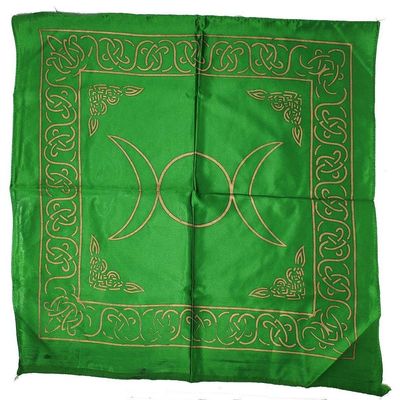 21&quot; Satin Altar Cloth - Triple Moon Pentagram on Green &amp; Gold, SKU SC96-Green, UPC 6016207519546