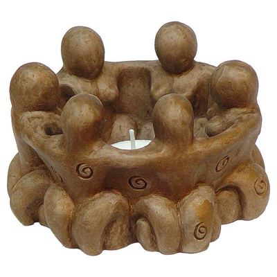 5&quot; Gypsum Cement Tealight Holder - Circle of Goddesses, SKU KH-12096, UPC