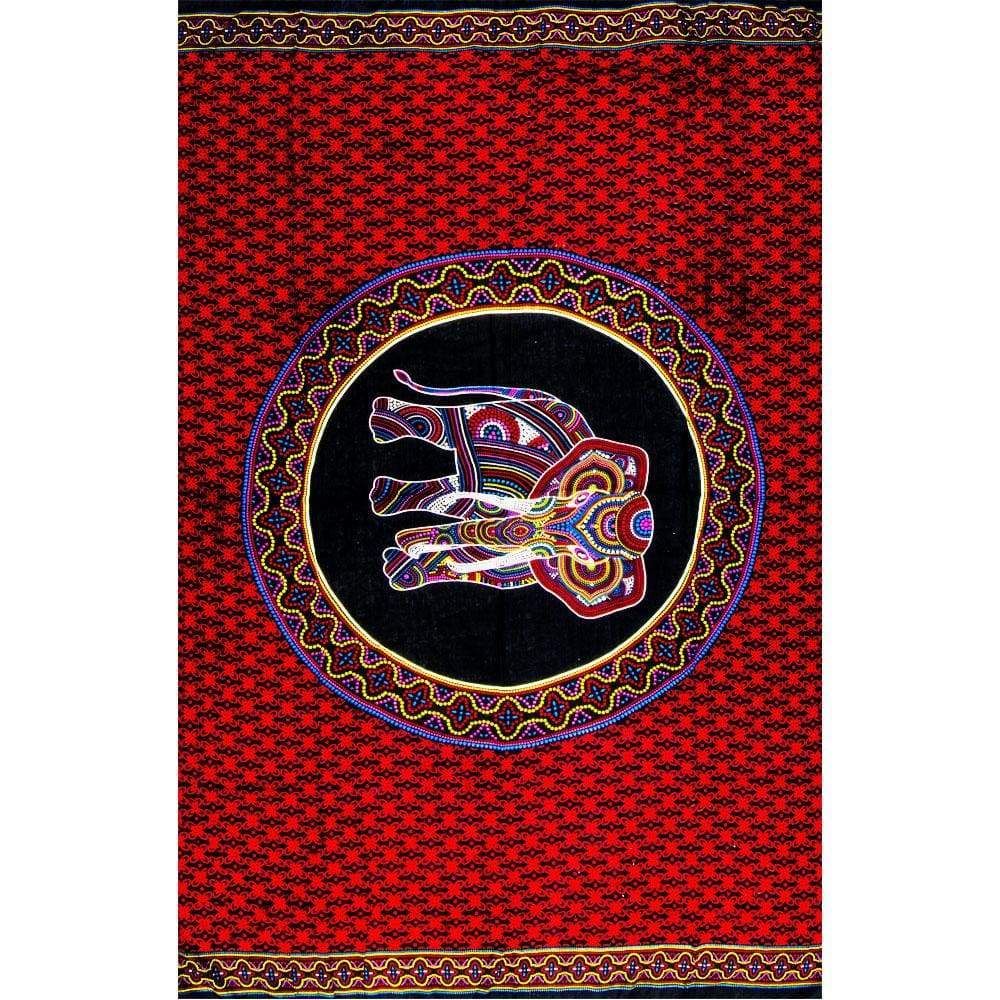 45&quot; x 62&quot; Rayon Sarong - Tribal Elephant - Red, SKU KH-59313, UPC 6016215772797