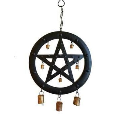 9.5&quot; Black Pentagram Wind Chime, SKU 26498, UPC 700317303398