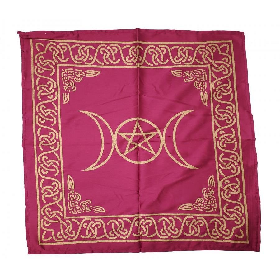 21&quot; Satin Altar Cloth - Triple Moon Pentagram on Magenta &amp; Gold, SKU SC96-Pink, UPC 6016001178130