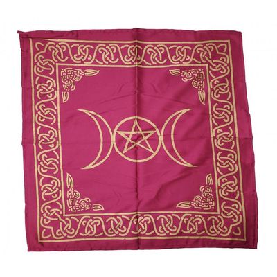 21&quot; Satin Altar Cloth - Triple Moon Pentagram on Magenta &amp; Gold, SKU SC96-Pink, UPC 6016001178130