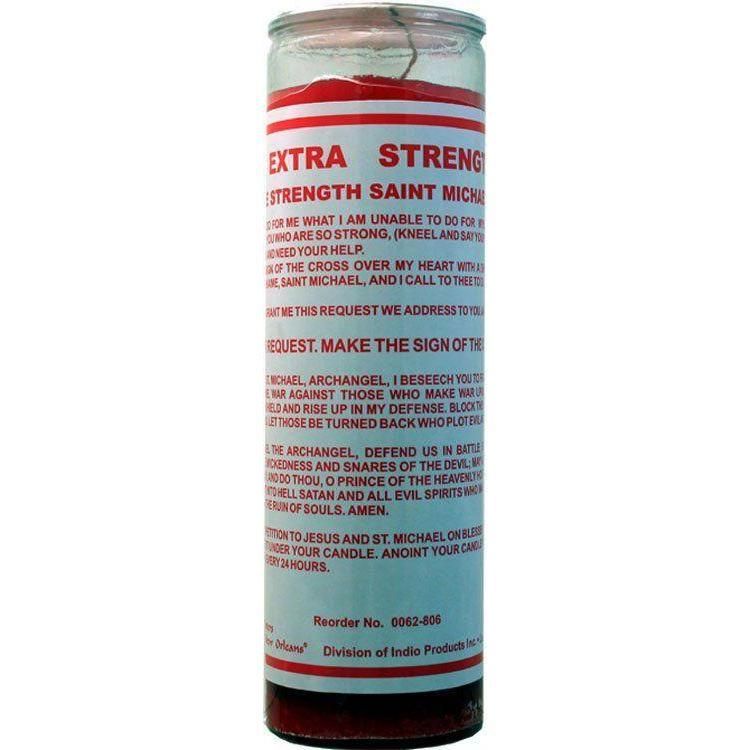 7 Day Glass Dressed Candle - St. Michael Triple Strength - Red, SKU WP-0062-806, UPC 6016007022079
