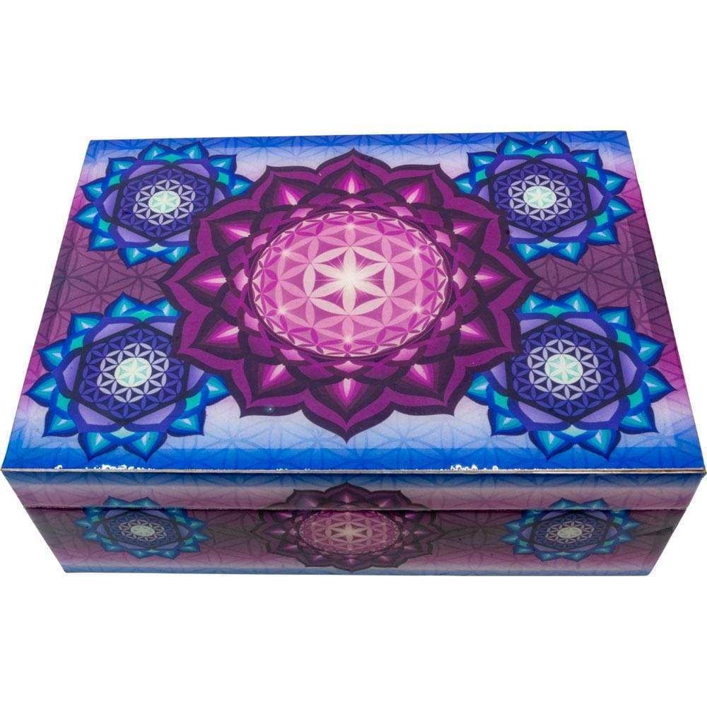 5&quot; x 7&quot; Wooden Box Printed Velvet Lined - Flower of Life, SKU KH-44394, UPC 6016205495491