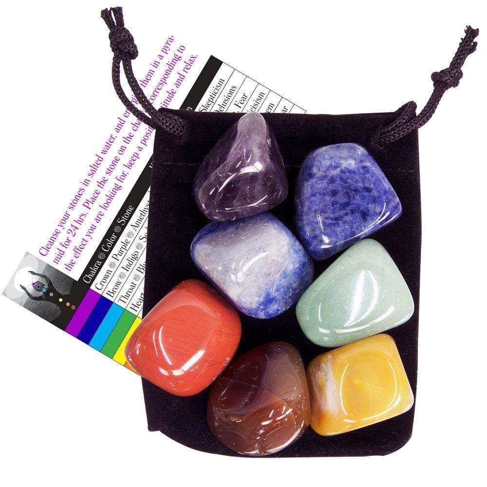 Chakra Balancing Kit with Velvet Pouch - Tumbled Stones, SKU KH-60309, UPC 6016206821862