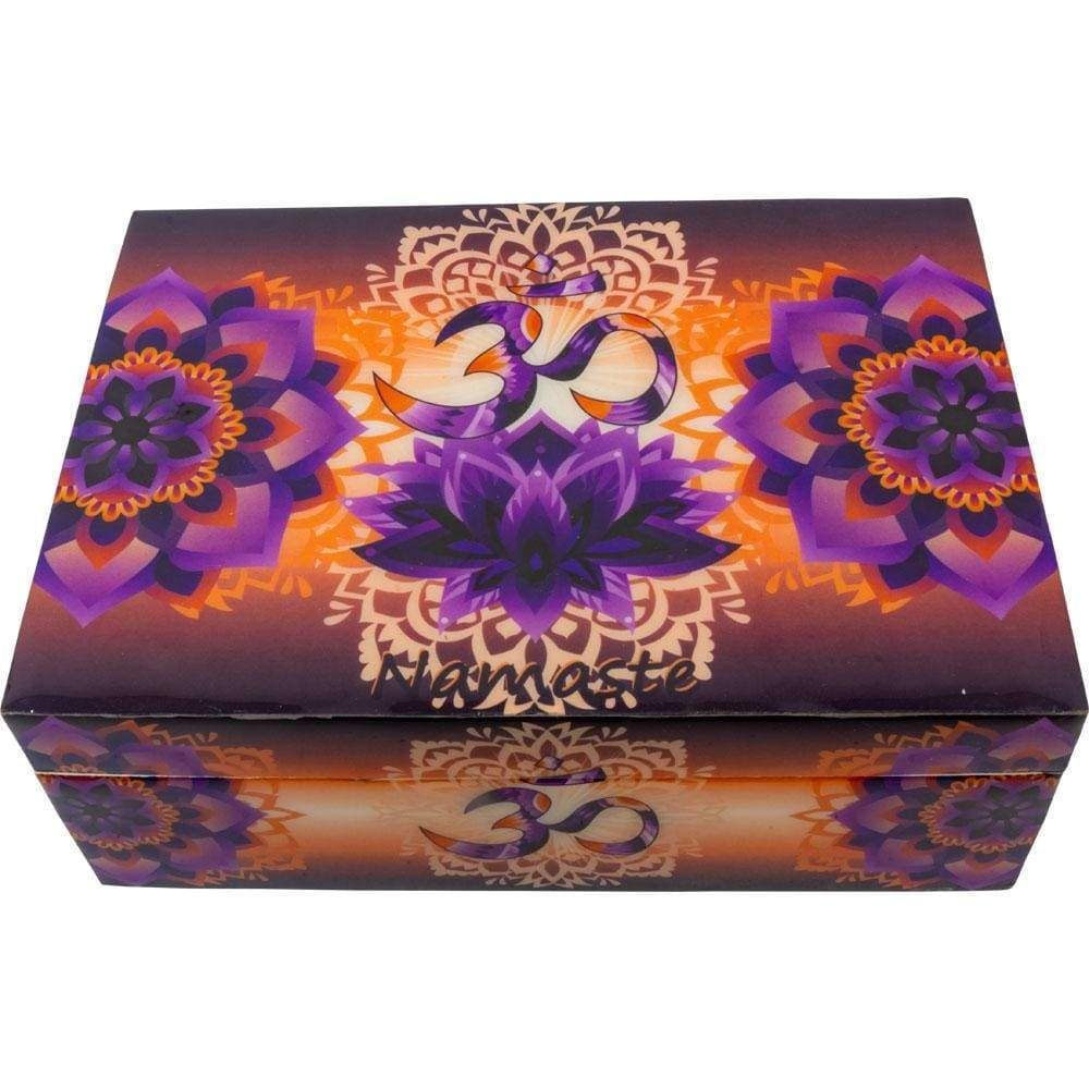 5&quot; x 7&quot; Wooden Box Printed Velvet Lined - Om Namaste, SKU KH-44392, UPC 6016223526504