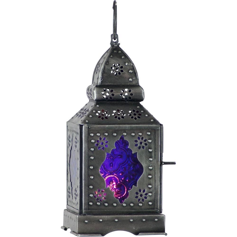 9.5&quot; Glass &amp; Metal Lantern - Temple Purple, SKU KH-05208, UPC 6016205417400